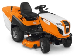 Stihl Aufsitzrasenmaeher in den Farben Orange-Weiß